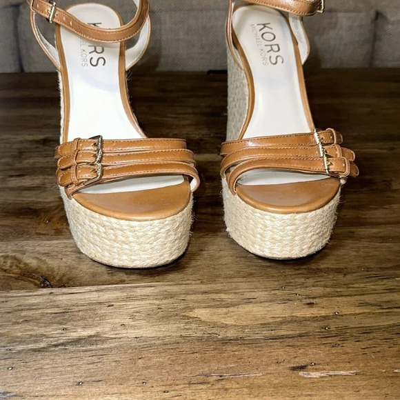 Michael Kors MK Espadrilles Wedge Sandals Shoes 10M Brown - Picture 3 of 12